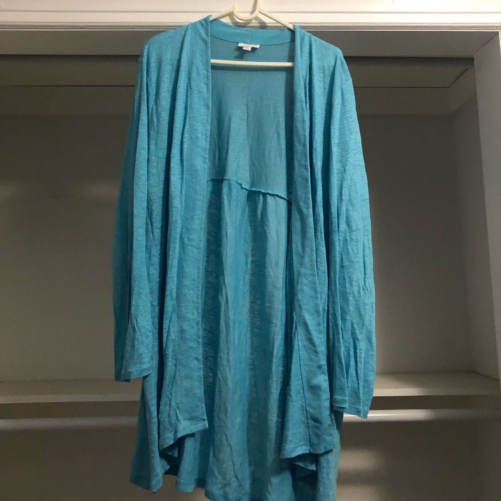 Linen Cardigan by J Jill Baby Blue Smoke free home 35 inches long